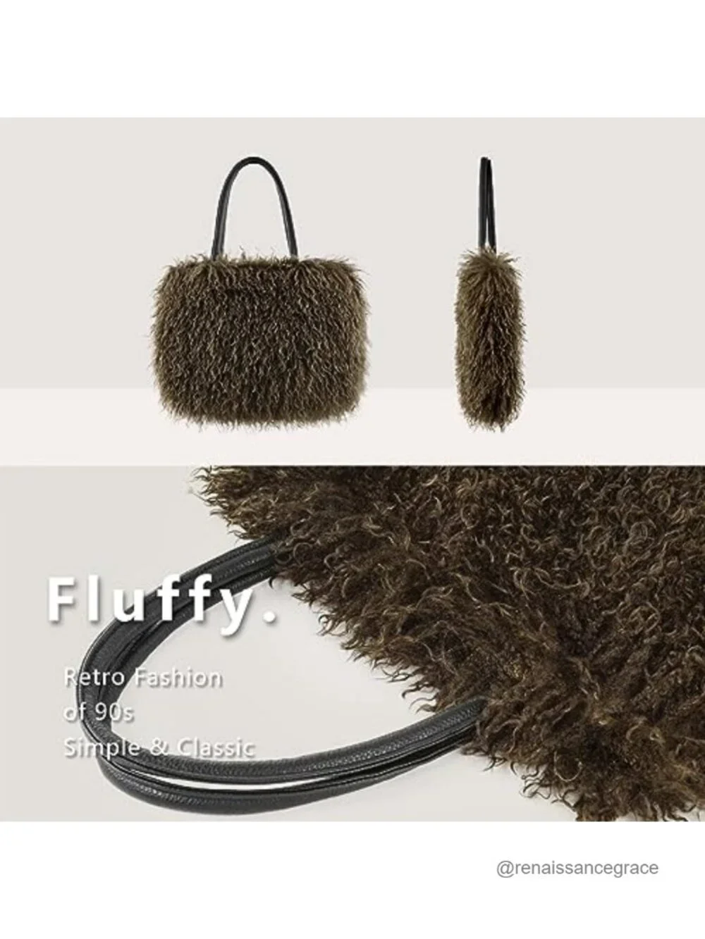 Women's Fuzzy Tote Bag Curly Handbag Furry Shoulder Bag Large Plush Top Handle
